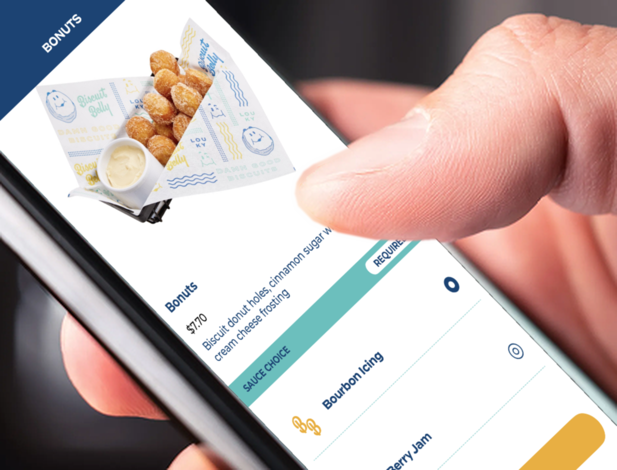Ordering Biscuit Belly Bonuts in the mobile app